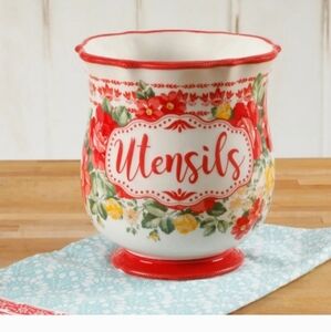 Pioneer Woman Vintage Floral Utensils Holder/Crock 6.75in